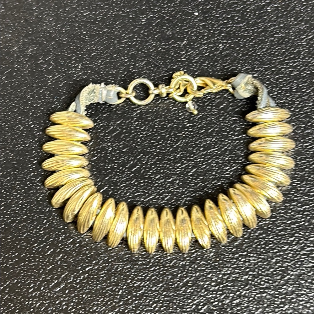 Lucky Brand Gray Leather Gold Tone Slider Bracelet